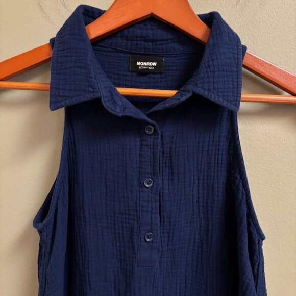 Monrow Women Dress Size XS Organic Cotton Gauze Collared Minimalist Preppy Beach - Picture 3 of 10